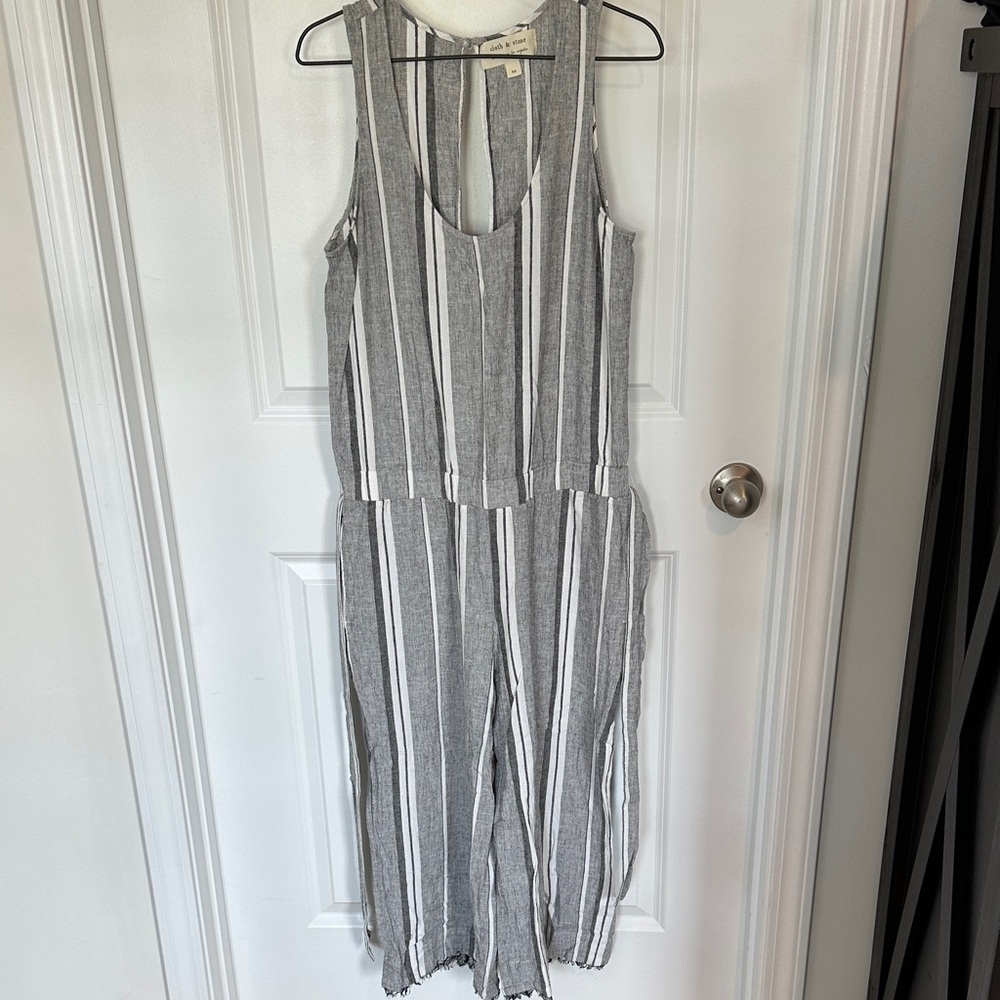 Cloth & Stone Linen Blend Charcoal and White Striped Jumpsuit